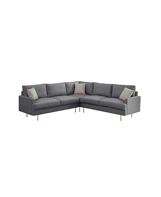 Simplie Fun L-Shaped Corner Sectional Technical Leather Sofa With Pillows, Dark Grey, 89.8x89.8"