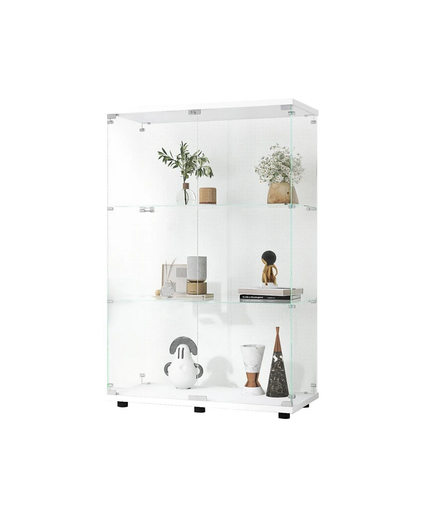 Simplie Fun Glass Display Cabinet with 3 Shelves, 49.3" x 31.7" x 14.3"