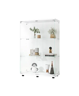 Simplie Fun Glass Display Cabinet with 3 Shelves, 49.3" x 31.7" x 14.3"