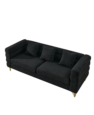 Simplie Fun 81" Oversized 3 Seater Sectional Sofa, Deep Seating, Soft Fabric, 3 Pillows, Black Teddy