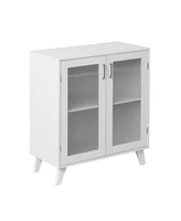 Simplie Fun Modern Bathroom Cabinet Storage Organizer With 2 Glass Doors And Adjustable Shelf White