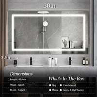 Led Bathroom Mirror 60 X 32 Inch With Lights, Anti-Fog & Dimming Led Bathroom Vanity Mirror