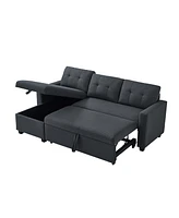 Simplie Fun Upholstered Pull Out Sectional Sofa With Storage Chaise, Convertible Corner Couch, Dark Grey