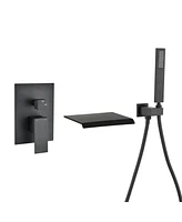 Simplie Fun Modern Style Matte Black Wall Mount Tub Filler Bathroom Bathtub Faucet Shower Set 0001