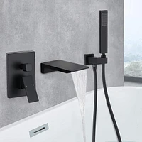 Streamdale Furniture Matte Black Waterfall Wall Mounted Tub Faucet With Hand Shower