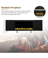 Streamdale Furniture High Gloss White Tv Stand with Electric Fireplace