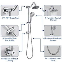 6 Inch Rain Shower Head With Handheld Shower Head Bathroom Rain Shower System