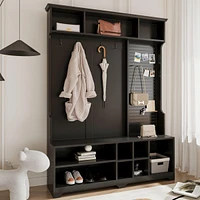Black Hall Tree with Shoe Bench and Coat Rack