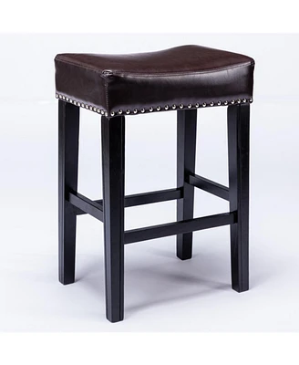 Streamdale Furniture Set of 2 Brown Faux Leather 26" Bar Stools