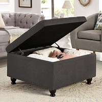 Dark Grey Square Ottoman with Storage, Button Tufted & Nail Trim for Living Room