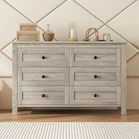 Retro Farmhouse Style Wooden Dresser With 6 Drawer, Storage Cabinet For Bedroom, Anitque Gray
