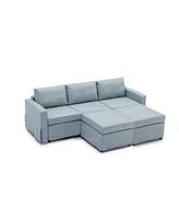 Simplie Fun Light Blue Sectional Sofa with Ottomans and Washable Cushions