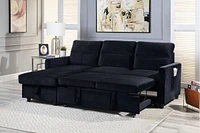 Streamdale Furniture Ivy Black Velvet Reversible Sleeper Sectional Sofa With Storage Chaise And Side Pocket