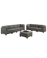 Simplie Fun 8 Piece Antique Grey Modular Sofa Set, Leatherette, Tufted Couch