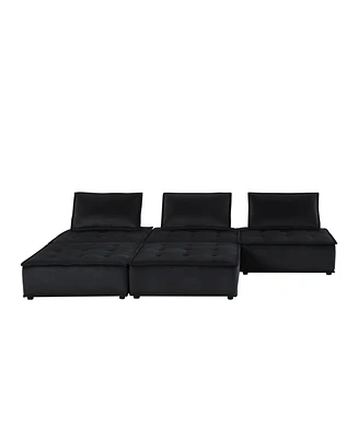 Simplie Fun Anna Black Velvet 5 Piece Sectional Sofa Ottoman