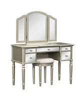 Simplie Fun 43" Dressing Table Set With Mirrored Drawers And Stoo