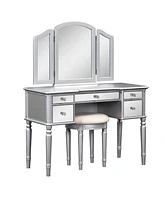 Streamdale Furniture 43" Dressing Table Set With Mirrored Drawers And Stoo