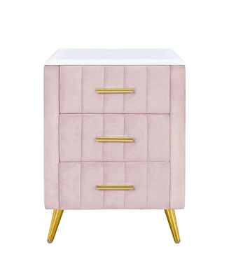 Simplie Fun 3-Drawer Upholstered Nightstand with Metal Legs