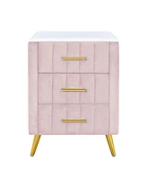 Simplie Fun 3-Drawer Upholstered Nightstand with Metal Legs