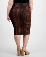 Bar Iii Trendy Plus Size Snakeskin-Print Pencil Skirt, Created for Macy's