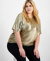 Bar Iii Trendy Plus Size Shine Drop-Shoulder T-Shirt, Created for Macy's