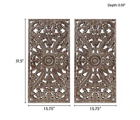 Botanical Panel Distressed Carved Wood 2-Piece Wall Decor Set