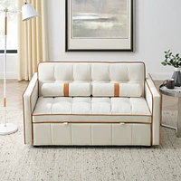 Modern 55.5" Pull Out Sleep Sofa Bed 2 Seater Loveseats Sofa Couch With Side Pockets