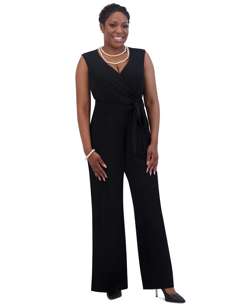 Kasper Women's Surplice-Neck Sleeveless Tie-Waist Jumpsuit