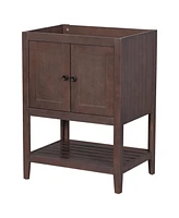 Simplie Fun 24" Bathroom Vanity Base Only, Solid Wood Frame, Bathroom Storage Cabinet with Doors and Open Shelf, Brown