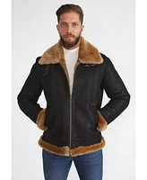 Furniq Uk Men's Shearling Aviator Jacket, Washed Brown with Ginger Wool