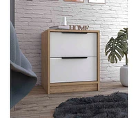 Nightstand Cervants, Two Drawers, Metal Handle, White Pine Finish