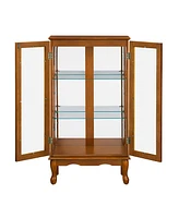 Curio Cabinet Lighted Curio Display Cabinet with Adjustable Shelves and Mirrored Back Panel, Tempered Glass Doors (Oak, 3 Tier), (E26 light bulb not i
