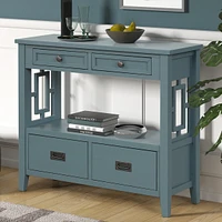 36" Farmhouse Pine Wood Console Table Entry Sofa Table With 4 Drawers & 1 Storage Shelf