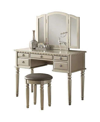 Simplie Fun Bedroom Contemporary Vanity Set W Foldable Mirror Stool Drawers Rose Color