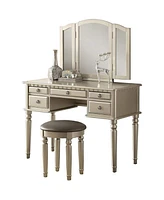 Simplie Fun Bedroom Contemporary Vanity Set W Foldable Mirror Stool Drawers Rose Color