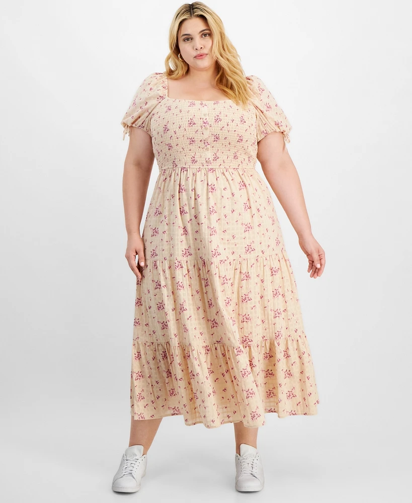 And Now This Trendy Plus Printed Puff-Sleeve Tiered Maxi Dress, Created for Macy's