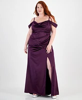 B Darlin Trendy Plus Off-The-Shoulder Satin Gown