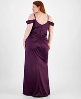 B Darlin Trendy Plus Off-The-Shoulder Satin Gown