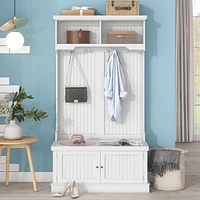 Streamdale Furniture White Hall Tree with Storage Bench and Coat Rack