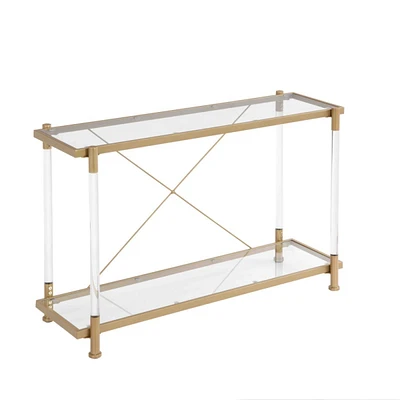 Simplie Fun 43.31" Golden Glass Sofa Table, Acrylic Side Table, Console Table for Living Room & Bedroom