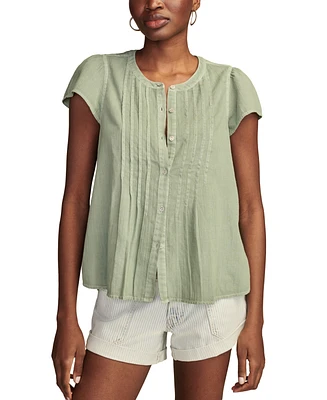 Lucky Brand Women's Cotton Pintuck-Pleated Flutter-Sleeve Blouse