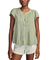 Lucky Brand Women's Cotton Pintuck-Pleated Flutter-Sleeve Blouse