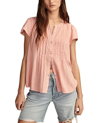 Lucky Brand Women's Cotton Pintuck-Pleated Flutter-Sleeve Blouse