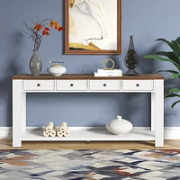 63" Pine Wood Console Table With 4 Drawers And 1 Bottom Shelf For Entryway Hallway