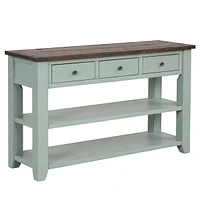48" Solid Pine Wood Top Console Table, Modern Entryway Sofa Side Table With 3 Storage Drawers