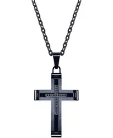 Men's Black Diamond Accent Cross Pendant in Black Ion Plated Stainless Steel