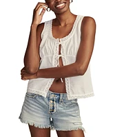 Lucky Brand Women's Flyaway Tie-Front Lace-Trim Tank Top