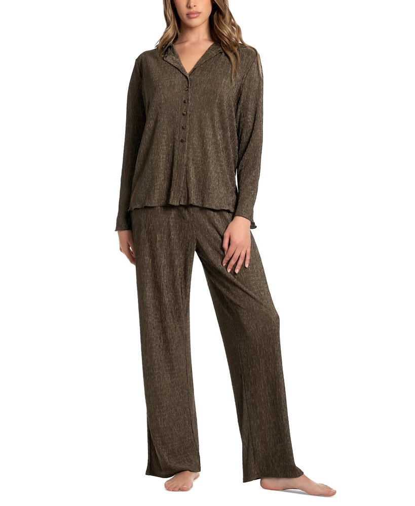 Midnight Bakery Women's Lilith 2-Pc. Ribbed Satin Pajamas Set