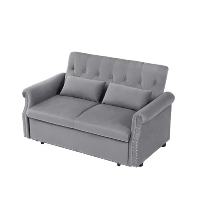 Simplie Fun 55" Modern Shiny Velvet Convertible Loveseat Sleeper Sofa Couch with 2 Lumbar Pillows