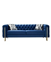 Simplie Fun Chesterfield Modern Tufted Velvet Living Room Sofa, 84.25" W Couch, Blue